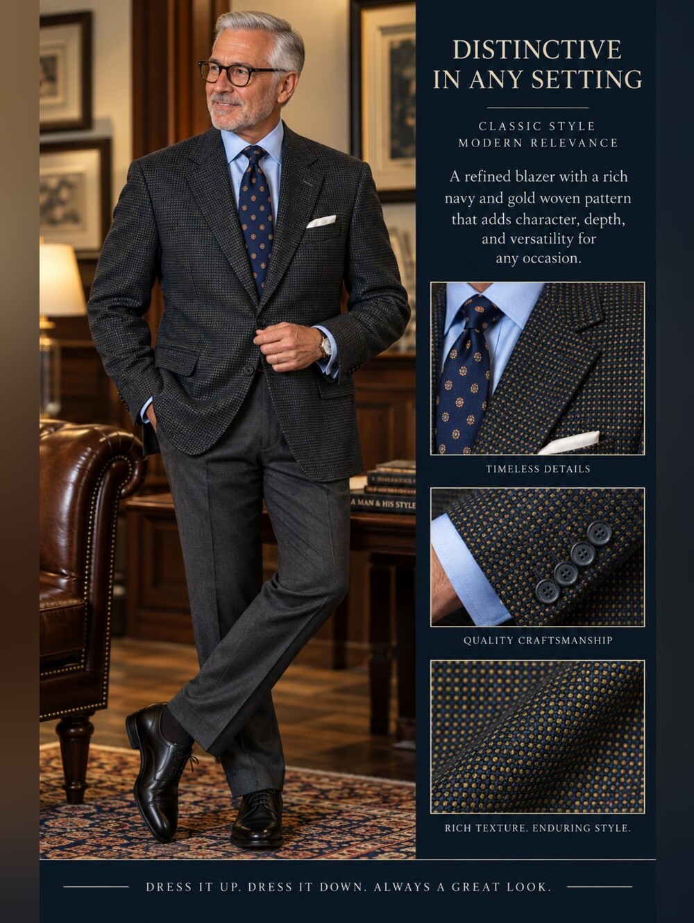 Europa Tailors Custom Made Sport Coat 52L Navy Brown Microcheck Blazer
